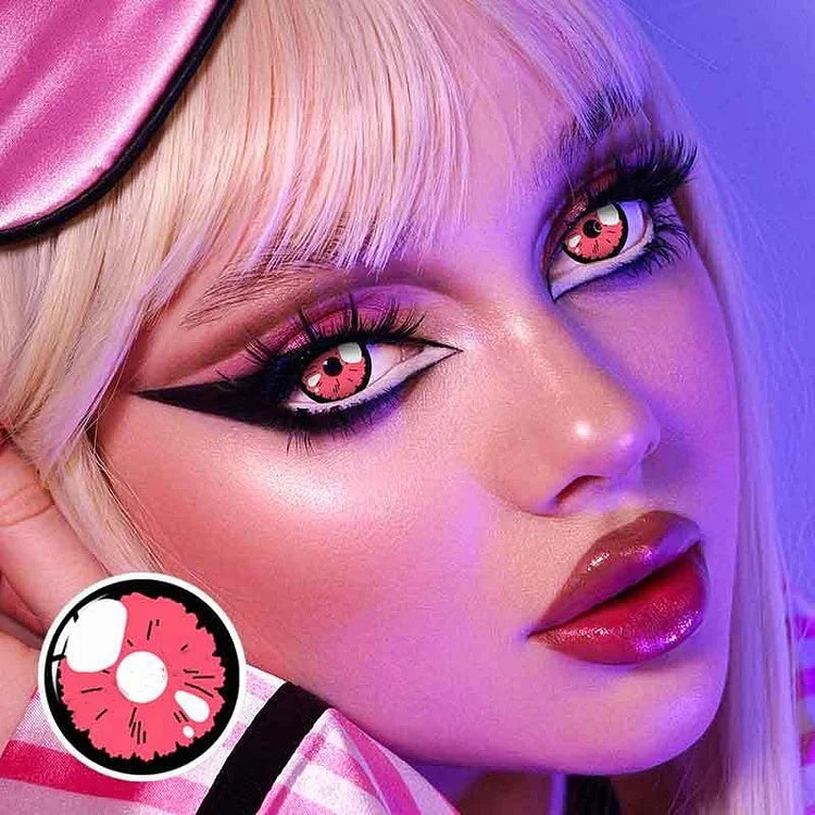 A Girl Wearing Sunlit Floral Eclipse Red Contact Lenses